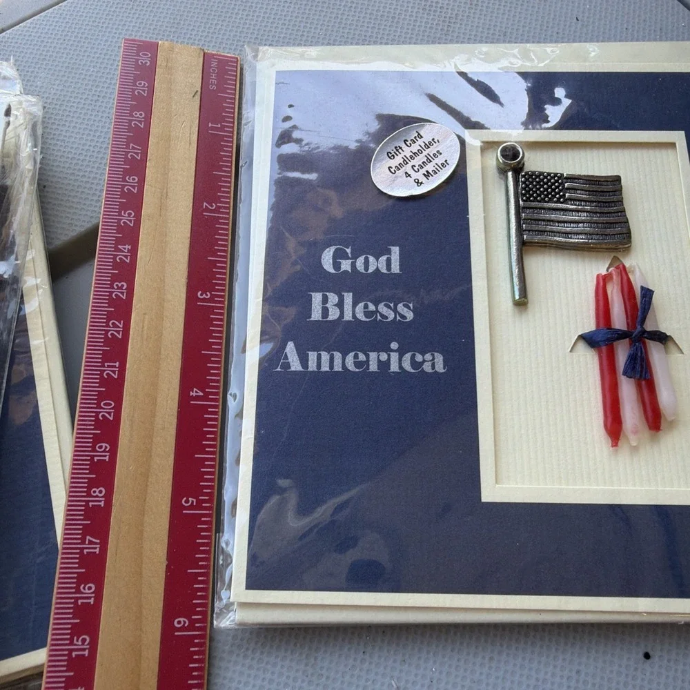 Lighten-Up Gifts Pewter Flag VTG Candle Holder Card 4 Candles 